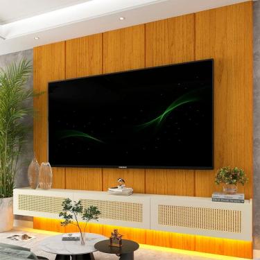 Imagem de Estante Home para Tv 90 Polegadas com Led 220cm Realce/native 100% Mdf Naturale/Off White Creme