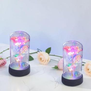 Imagem de Kit 2 Rosa Metalizada Na Cúpula Led Luminária Redoma Encanta - Art Hou
