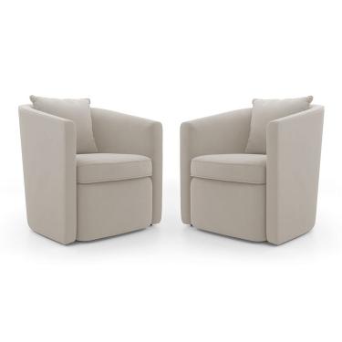 Imagem de Kit 02 Poltronas Decorativas Sala de Estar Aimê Veludo Bege Claro - Abmaza