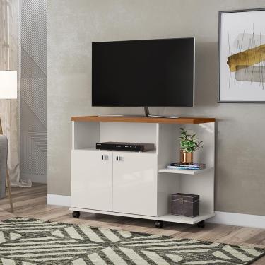 Imagem de Rack Bancada Tv Lisboa - Lukaliam Móveis - Até 32 40 42 50 Polegadas Off White New/jequitiba