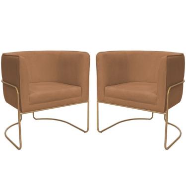 Imagem de Kit 02 Poltronas Decorativas Betina Base Aço Ouro Fosco Bouclé Terracota - Nexta Casa