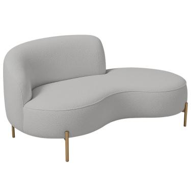 Imagem de Sofá Curvo 2 Lugares 150cm Braço Dir. Thommy Pés Ouro Bouclé Cinza Claro - Nexta Casa