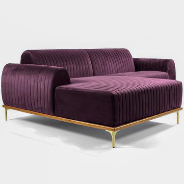 Imagem de Sofá Molino 3 Lugares 230cm Chaise Direito Pés Gold Veludo Roxo - Nexta Casa