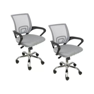 Imagem de Kit 2 Cadeiras De Escritório Begonia Tela Mesh Ergonômico Cinza