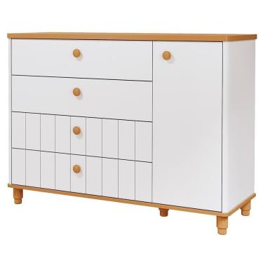 Imagem de Cômoda Infantil Cupcake 1 Porta E 4 Gavetas Branco Acetinado/nature - Permóbili Baby