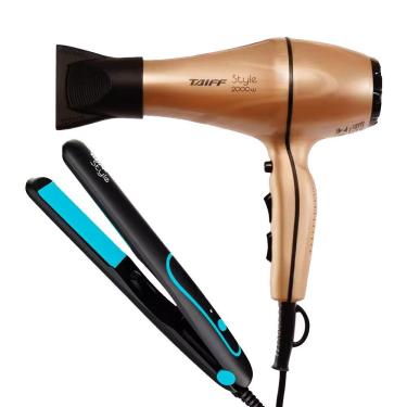 Imagem de Kit Secador de Cabelos e Chapinha Style 2000W Cerâmica 5 Níveis Preto com Cobre 220V