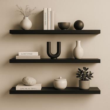 Imagem de Kit Prateleira Flutuante Luara L06 68x20CM MDP Suporte Invisível Organizador para Sala Quarto Cozinha Escritório Preto