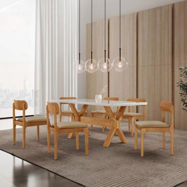 Imagem de Conjunto de Mesa de Jantar Bellini Tampo 180cm Laqueado Canto Moeda 6 Cadeiras Bellini Âmbar / Imbuia Natural / Cinamomo Imbuia/ Laqueado