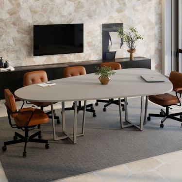 Imagem de Mesa de Reunião Orgânica 2,70x1,60m com Pés em Metal e Tampo Bipartido F5 Corporate Cinza