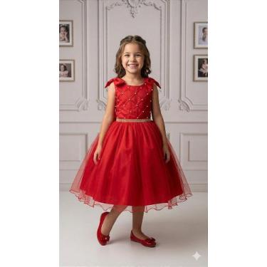 Imagem de Vestido Infantil Vermelho Festa Princesas Mariely - Elegância e Sofist