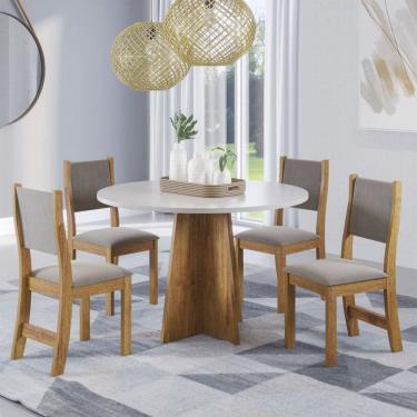 Imagem de Conjunto de Jantar Província 4 Lugares Tampo em MDF com Cadeiras Estofadas mel-blonde-pérola 90CM