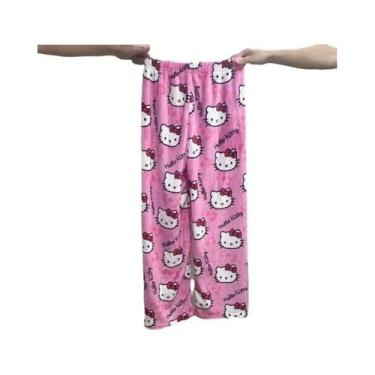 Imagem de Pijamas De Flanela Kawaii Hello Kitty Para Mulheres, Calças Casuais De