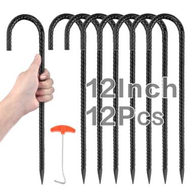 Imagem de Estacas de vento para trampolim, âncoras de vento forte, pacote com 8 estacas de barraca de vergalhão em forma de U de 30 cm para barracas de acampamento, gols de futebol, cercas, balanço, paisagem