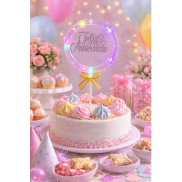 Imagem de Topo De Bolo Led Feliz Aniversário Decoração Festa Evento Prata Feliz 