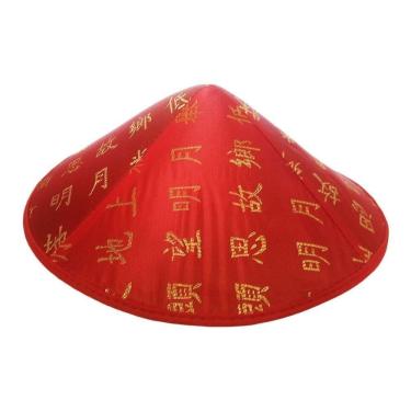 Imagem de Chapéu Asiático Chinês de Feltro Vermelho com Bordado Extra Festas