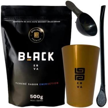 Imagem de Kit Tereré Black Erva Mate Copo Caldereta Dourado Bomba Clássica Preta