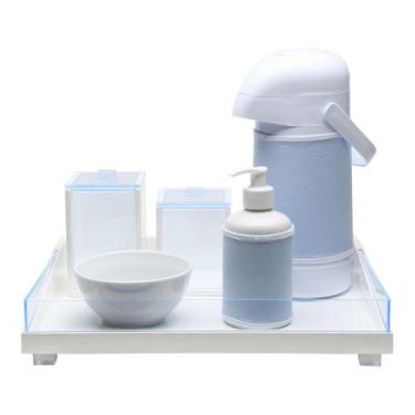 Imagem de Kit Higiene Clean Acrílico Azul Quarto Bebê Infantil Menino - Potinho