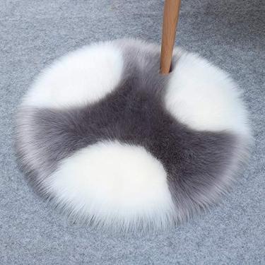 Imagem de Tapetes redondos falsos, com costura dupla, antiderrapante, macio, macio, lavável, para sala de estar, quarto, banheiro, varanda, sofá infantil, almofada para pés, branco, cinza