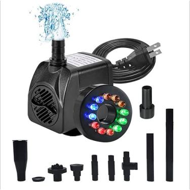Imagem de Yajun Fonte de jardim com LED, bomba de água elétrica, submersível, elevação, 800 L/H, aquário, tanque de peixes, lagoa e ciclismo,