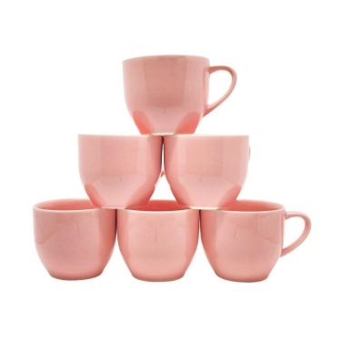 Imagem de Jogo 6 Xícara Café Chá em Porcelana 170ml Rosa
