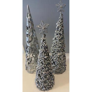 Imagem de 03 Arvores de Natal Cone Prata,l Arabesco e Gliter- enfeite natalino