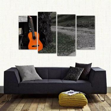 Imagem de Quadro Decorativo Paisagem Violão Quarto Em Tecido 4 Peças 1
