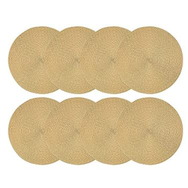 Imagem de Jogo Americano 8 Peças Dourado Redondo 38cm Mesa Posta Decoracao Cozinha Trama Poliester
