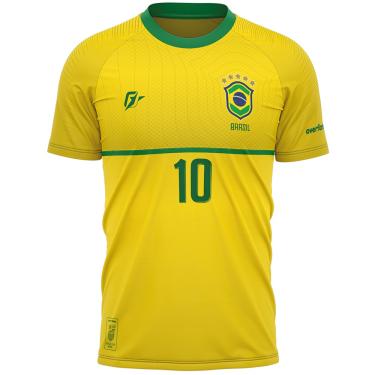 Imagem de Camiseta Filtro uv Brasil Canarinho Amarelo Torcedor