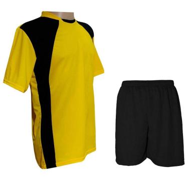 Imagem de Uniforme Esportivo 20 Camisas Amarelo/Preto e Calções Pretos