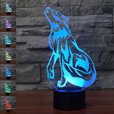 Imagem de Lâmpada Wolf 3D, ilusão de ótica, luz noturna, interruptor de toque que muda de cor, lâmpadas de decoração de mesa com acrílico plano e base ABS e cabo USB brinquedo criativo