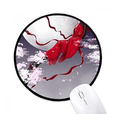 Imagem de Tapete de mouse aquarela estilo chinês lua vermelha desktop escritório tapete redondo para computador
