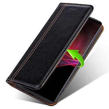 Imagem de DENSUL Capa de couro para Sony Xperia 5 IV, capa carteira slot para cartão flip suporte magnético proteção contra quedas capa fólio, preta