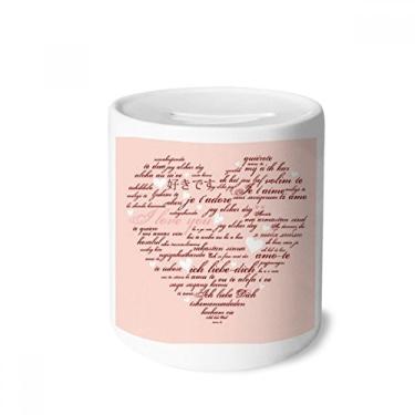 Imagem de DIYthinker Caixa de dinheiro rosa branca em formato de coração para dia dos namorados caixa de cerâmica porta-moedas presente de cofrinho