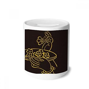 Imagem de DIYthinker Religion Customs Placa de flor de mão Caixa de dinheiro Caixa de cerâmica Porta-moedas Presente de cofrinho