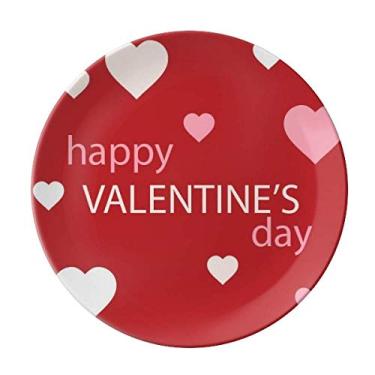 Imagem de Prato decorativo de porcelana para o Dia dos Namorados com corações brancos e rosa vermelho