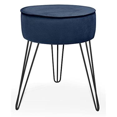 Imagem de Puff Banqueta Redondo Aveludado com Pés Aramado 9002 Azul - JB Bechara