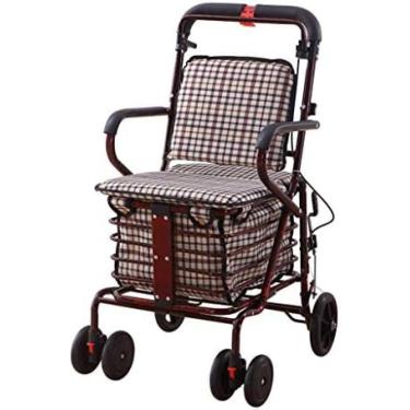 Imagem de Assento De Carrinho De Compras Dobrável Adequado Para Idosos Pode Sentar-se Em Quatro Rodas Para Ajudar A Caminhar E Empurrar O Carrinho De Idosos,Vermelho,91 * 50 * 45cm,Collector88