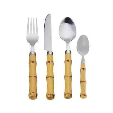 Imagem de Faqueiro 24 Peças Wolff Bon Gourmet em Aço Inox com Cabo de Bambu - Prata/Amarelo
