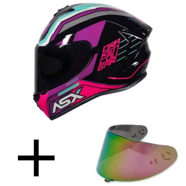 Imagem de Capacete ASX Draken Cougar Preto e Rosa Mais Viseira Camaleão