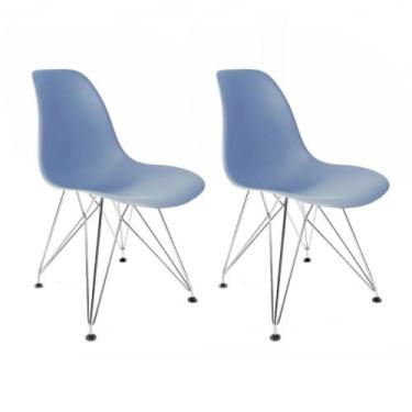 Imagem de Conjunto Com 2 Cadeiras Eames Eiffel Azul Empório Tiffany Base Aço Cro