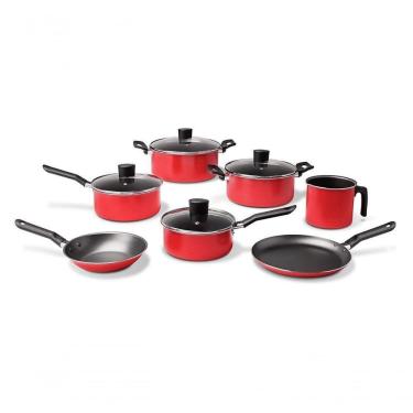 Imagem de Jogo 7 Peças Garlic Vermelho Antiaderente Pro flon Panelas, Caçarolas, Frigideira, Fervedor E Tapioq