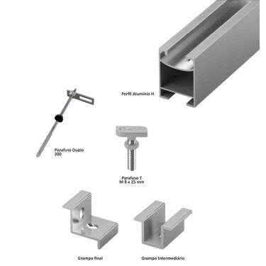Imagem de Estrutura p/ Fixação Em Telha Fibrocimento c/ Estrutura Madeira p/ 04 Placas Retrato 5,50mts 30/35mm Completa – Pratyc
