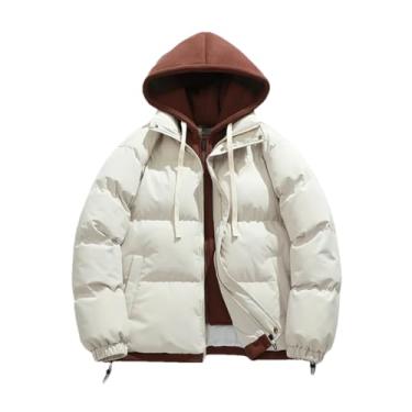 Imagem de Niiyyjj Jaqueta masculina com capuz de inverno casaco grosso quente casaco acolchoado masculino sólido casual sobretudo, Bege, GG