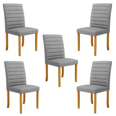 Imagem de Kit 5 Cadeiras de Sala de Jantar Estofadas Veiga Madeira Maciça Linho Cinza G78 - Gran Belo