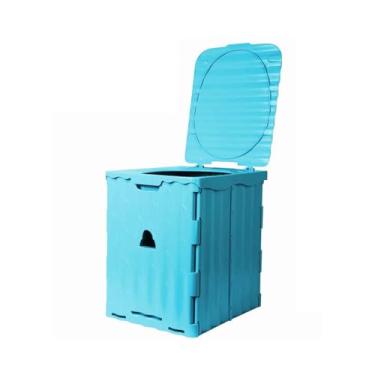 Imagem de JUSHZ Sanita de campismo portátil sanitários para adultos sacos sanitários portáteis balde para casa interior para carro cabeceira de idosos banco exterior portátil carro dobrável (azul, 29 x 34,5 x