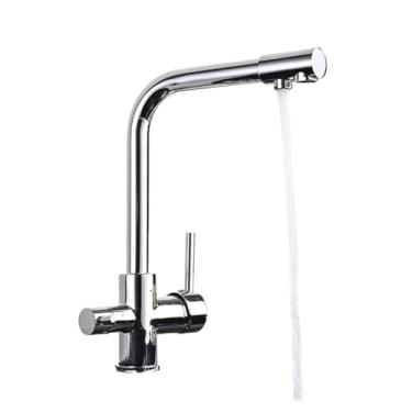 Imagem de Torneiras de cozinha pretas de latão, água purificada, água quente e fria, torneira misturadora, alça dupla, filtro de água pura, guindaste, cromado