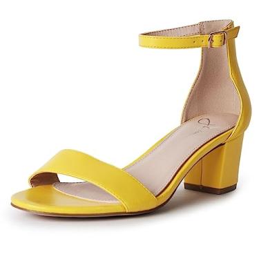 Imagem de J. Adams Daisy Heels para mulheres – Sandália elegante de salto baixo com tira no tornozelo, Poliuretano amarelo, 6.5
