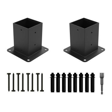 Imagem de ZEKOO Base de poste de cerca de madeira 4 x 4, suporte de poste revestido de energia preta, ferragens de pérgola para suportes de deck de poste de caixa de correio, suportes de poste de trilhos de