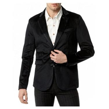 Imagem de Blazer masculino casual, cor sólida, casaco de veludo cotelê, casaco casual com lapela e gola, Preto, P