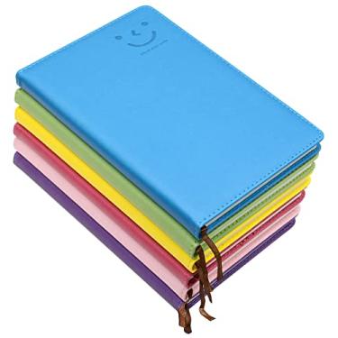 Imagem de Caderno de capa dura, 6 peças de 6 cores A5 capa de couro PU 100 folhas (200 páginas) cadernos diários pautados de 9 mm de largura (6 cores)